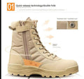 Tactical Desert Combat Boots showcasing quick release technology and breathable mesh for all-terrain performance.