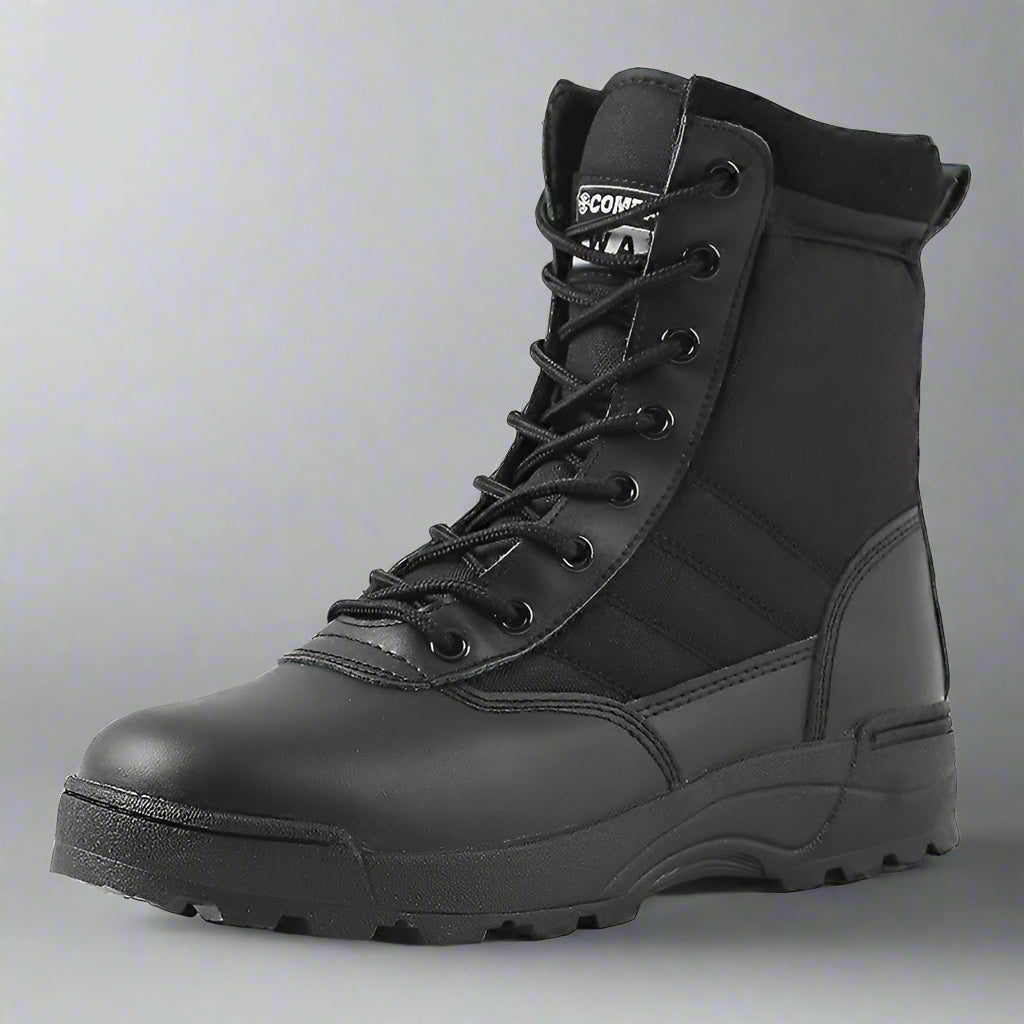 Tactical desert combat boot, lightweight, durable, designed for all-terrain outdoor adventures and tactical missions.