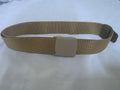 Tactical military-style nylon web belt in tan color, featuring durable plastic buckle for enhanced reliability and comfort.